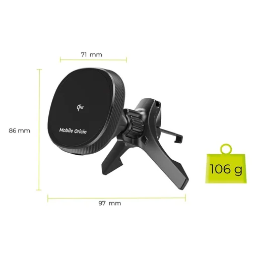 Mobile Origin CA15 Qi2 bezdrôtová nabíjačka do mriežky ventilácie, čierna - 12