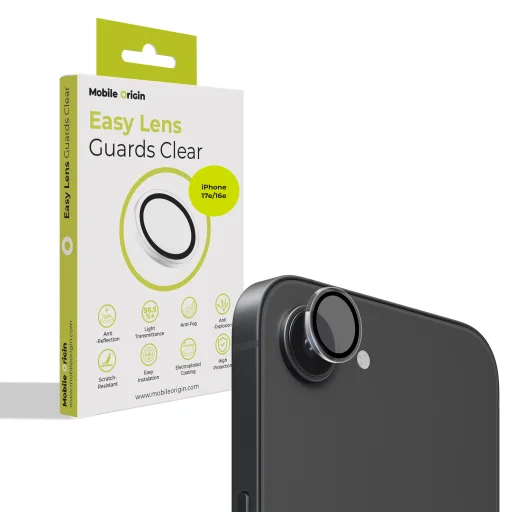 Mobile Origin Easy Lens transparentná ochrana šošovky fotoaparátu pre iPhone 17e/16e - 1