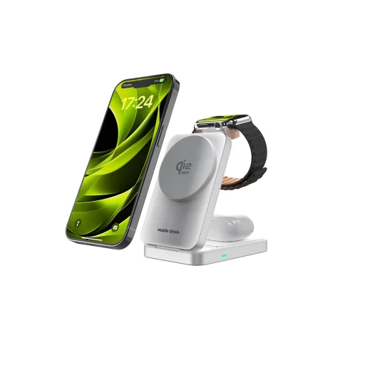 Mobile Origin PW35 skladací nabíjací stojan 3 v 1 Qi2 25 W, strieborný, kompatibilný s MagSafe - 6