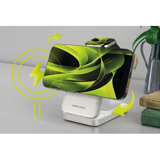 Mobile Origin PW35 skladací nabíjací stojan 3 v 1 Qi2 25 W, strieborný, kompatibilný s MagSafe - 13