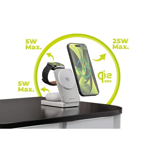 Mobile Origin PW35 skladací nabíjací stojan 3 v 1 Qi2 25 W, strieborný, kompatibilný s MagSafe - 14