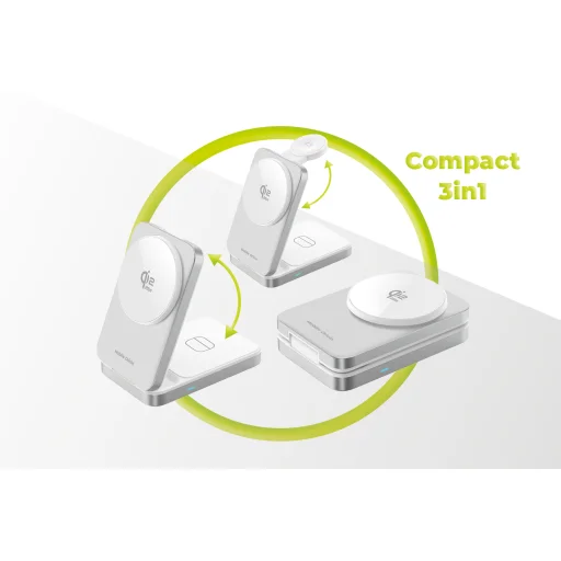 Mobile Origin PW35 skladací nabíjací stojan 3 v 1 Qi2 25 W, strieborný, kompatibilný s MagSafe - 15