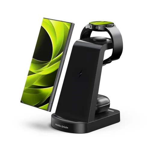 Mobile Origin PW13 3 v 1 bezdrôtová nabíjacia stanica pre zariadenia Samsung, čierna - 6