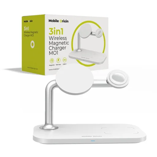 Mobile Origin MO1 3 v 1 magnetická bezdrôtová nabíjačka, biela - 1