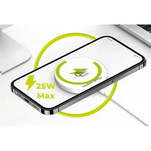 Mobile Origin Qi2 25 W magnetická bezdrôtová nabíjacia podložka PW29, bielo-strieborná - 10
