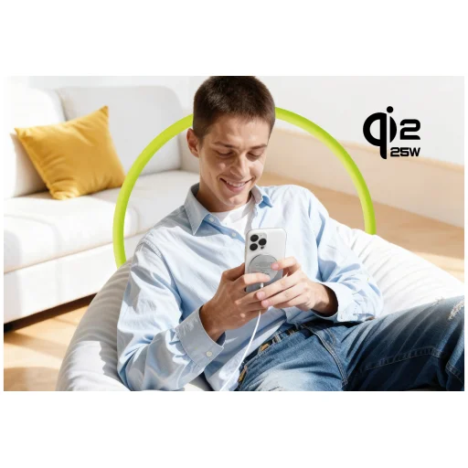 Mobile Origin Qi2 25 W magnetická bezdrôtová nabíjacia podložka PW29, bielo-strieborná - 12