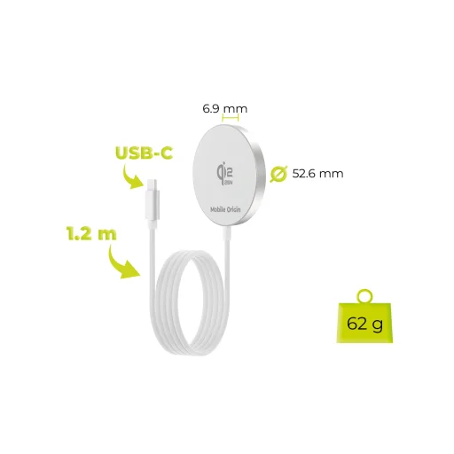 Mobile Origin Qi2 25 W magnetická bezdrôtová nabíjacia podložka PW29, bielo-strieborná - 13