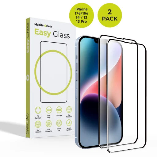 Mobile Origin EasyGlass ochranné sklo pre iPhone 17e/16e/14/13/13 Pro, 2 ks - 1