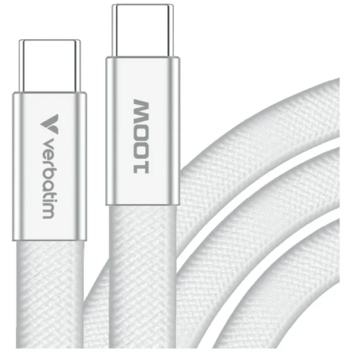 Verbatim Sync & Charge SoftTouch USB-C na USB-C kábel, 100 W PD3.0, 120 cm, biely, 30277 - 2