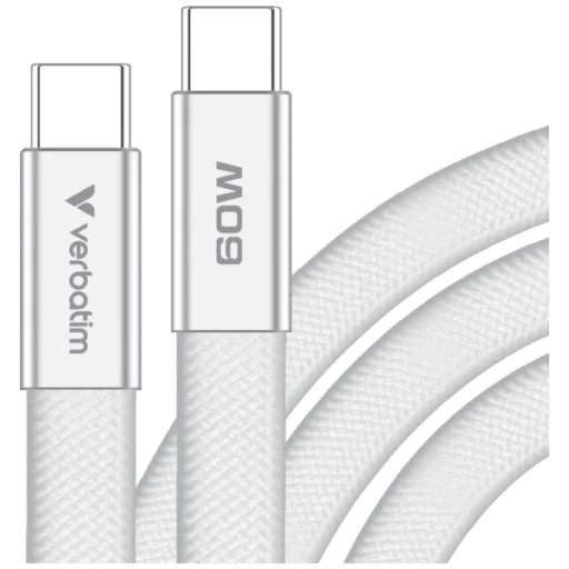 Verbatim Sync & Charge SoftTouch USB-C – USB-C kábel 60 W PD3.0 120 cm biely 30274 - 2