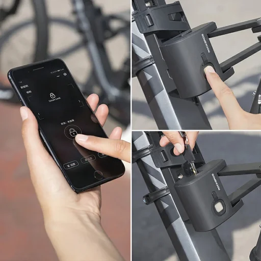 Rockbros 32210826001 skladací zámok na bicykel na odtlačok prsta čierny - 4
