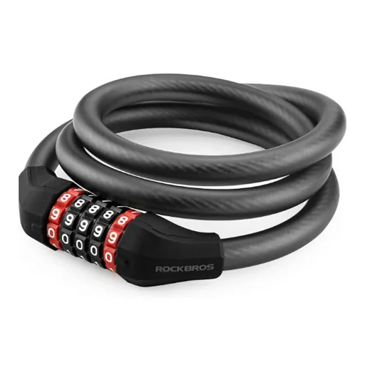 Rockbros RKS531 5-miestny kódový zámok na bicykel s oceľovým lankom, 120 cm, s LED osvetlením, čierny - 5