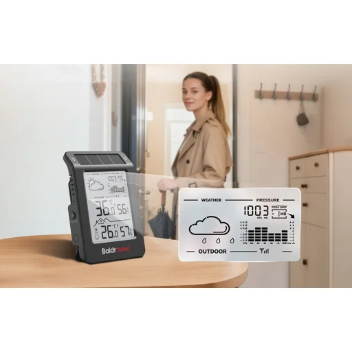 BALDRTHERM B0596WT2H2P-V1 napenergiás időjárásállomás kültéri érzékelővel, fekete - 4