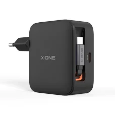 X-ONE ChargeGo GaN 65W sieťová nabíjačka s vysúvacím USB-C káblom, čierna