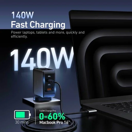 X-ONE ChargeGo GaN 65W sieťová nabíjačka s vysúvacím USB-C káblom, čierna - 4