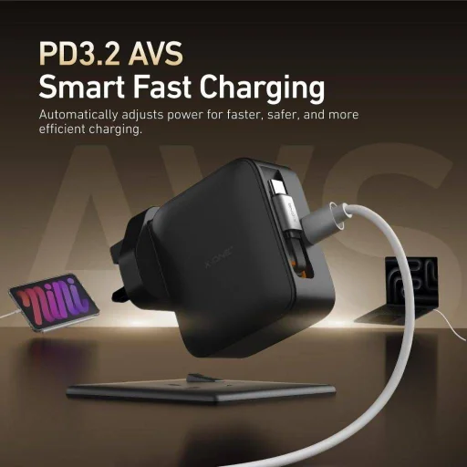 X-ONE ChargeGo GaN 65W sieťová nabíjačka s vysúvacím USB-C káblom, čierna - 9