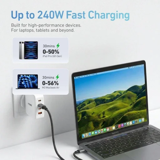 X-ONE TitanFlex USB-C – USB-C dátový kábel, 240 W, 1,2 m, čierny - 5