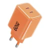 Forcell F-Energy GaN III Crystal Color 60 W-os hálózati töltő 2× USB-C csatlakozóval és USB-C–USB-C szilikonkábellel, narancssárga, VT-60 thumbnail
