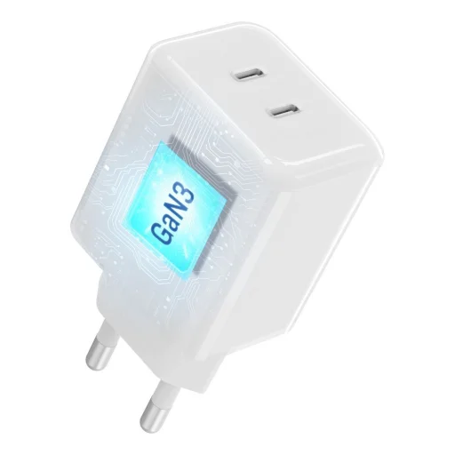 Forcell F-Energy GaN III Crystal Color VT-60 60 W sieťová rýchlonabíjačka s 2 portmi USB-C a silikónovým káblom USB-C – USB-C, biela - 3