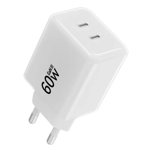 Forcell F-Energy GaN III Crystal Color VT-60 60 W-os hálózati gyorstöltő 2 USB-C porttal és USB-C–USB-C szilikonkábellel, fehér - 2