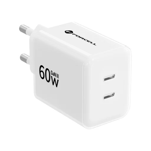 Forcell F-Energy GaN III Crystal Color VT-60 60 W-os hálózati gyorstöltő 2 USB-C porttal és USB-C–USB-C szilikonkábellel, fehér - 4