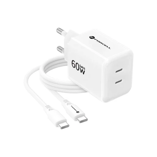 Forcell F-Energy GaN III Crystal Color VT-60 60 W-os hálózati gyorstöltő 2 USB-C porttal és USB-C–USB-C szilikonkábellel, fehér - 5