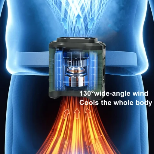 10000 mAh prenosný, na pás zavesiteľný vonkajší USB mini ventilátor so silným prúdením vzduchu (oranžovo-červený) - 4