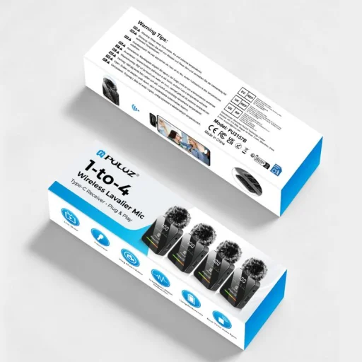 PULUZ PU3157B vezeték nélküli csíptetős mikrofon Type-C telefonhoz, Type-C vevőegységgel és 4 mikrofonnal (fekete) - 13