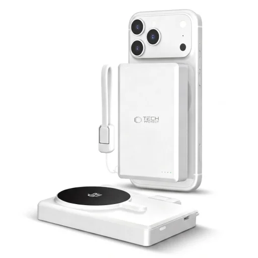 Tech-Protect PB40 LifeMag MagSafe külső akkumulátor 10000 mAh 25 W Qi2.2 fehér-ezüst - 2
