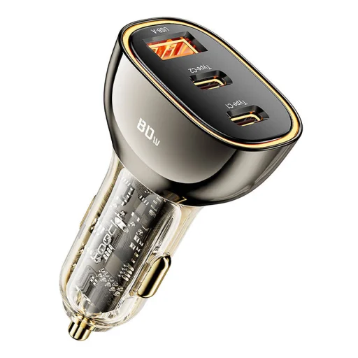 Toocki 2C+A 80 W rýchlonabíjačka do auta s 1× USB-A a 2× USB-C konektormi, čierna - 1