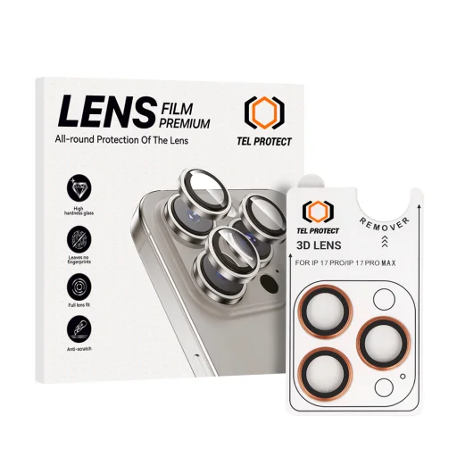 Tel Protect 3D Lens kameravédő edzett üveg iPhone 17 Pro/17 Pro Max készülékhez, narancssárga, 3 lencséhez - 1