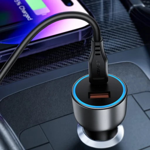 Acefast B21 nabíjačka do auta s USB-C a USB konektorom, 75 W, kovovo sivá - 6