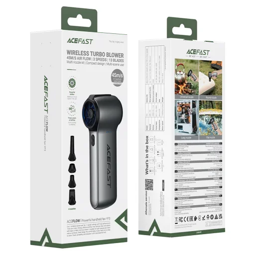 Acefast YF3 mini prenosný ventilátor so 4 nástavcami, sivý - 7