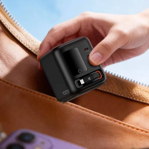 Acefast Z10 stolná GaN nabíjacia stanica s 3 portmi USB-C, USB-A, výsuvným USB-C káblom a farebným TFT displejom, čierna - 4