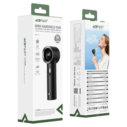 Acefast YF1 prenosný ručný mini ventilátor, 100 úrovní, čierny - 7