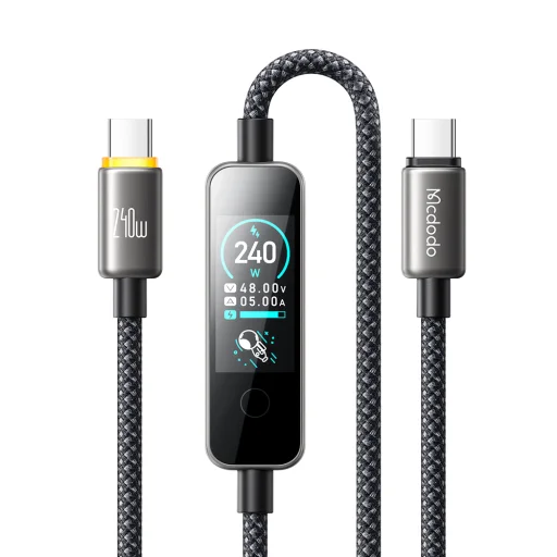 Mcdodo CA-8750 dátový a nabíjací kábel Type-C na Type-C 240W s TFT displejom, čierny, 1,2 m - 1