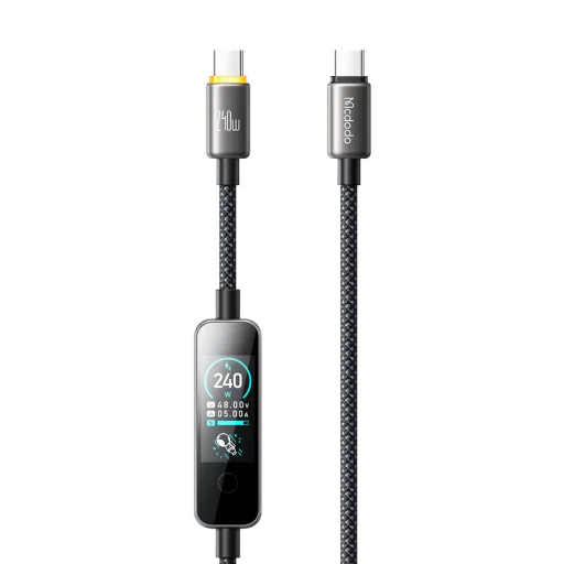 Mcdodo CA-8750 dátový a nabíjací kábel Type-C na Type-C 240W s TFT displejom, čierny, 1,2 m - 2