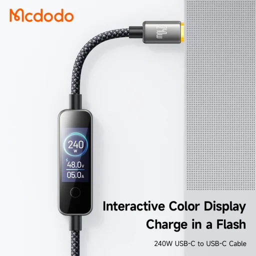 Mcdodo CA-8750 dátový a nabíjací kábel Type-C na Type-C 240W s TFT displejom, čierny, 1,2 m - 3