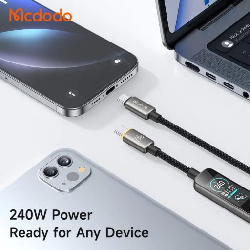 Mcdodo CA-8750 dátový a nabíjací kábel Type-C na Type-C 240W s TFT displejom, čierny, 1,2 m - 4