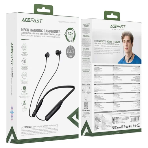 Acefast N9 Bluetooth 6.0 magnetické slúchadlá za krk, čierne - 7
