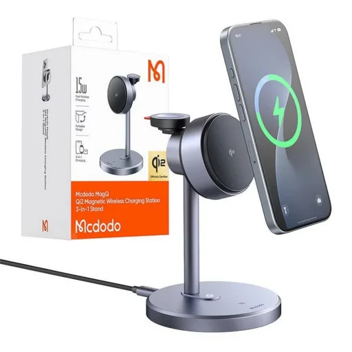 Mcdodo Black Swan Series magnetická bezdrôtová nabíjacia stanica pre iPhone, iWatch a slúchadlá, so stojanom, 22,5 W, Qi2, čierna (CH-2460) - 7
