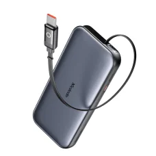 Mcdodo MetaFree Series MC-5920 externá batéria so vstavaným USB-C káblom, 10000 mAh, 45 W, tmavosivá