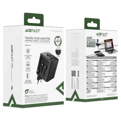 Acefast Z11 univerzálny cestovný adaptér, čierny - 7
