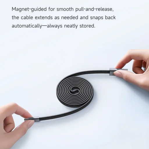 Mcdodo CA-1200 ultratenký magnetický samonavíjací kábel USB – Type-C, čierny, 1 m, 6 A - 5