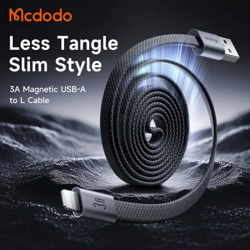 Mcdodo Data Cable Self-Winding Series CA-1160 samonavíjací USB-A – Lightning kábel, 3A, 1m, čierny - 3