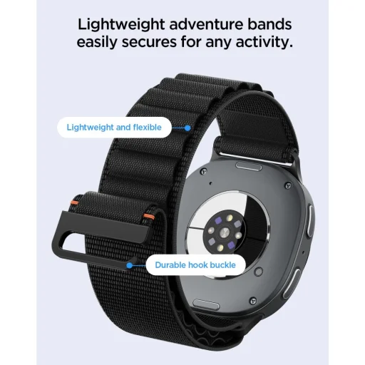 Spigen WBF1 nylonový remienok pre Samsung Galaxy Watch 8 / 9 / Classic (40 / 44 / 46 mm), čierny - 6