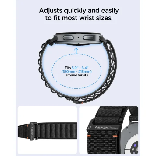 Spigen WBF1 nylonový remienok pre Samsung Galaxy Watch 8 / 9 / Classic (40 / 44 / 46 mm), čierny - 9