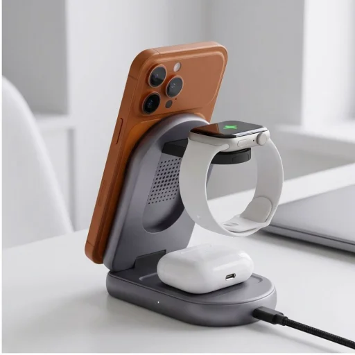 Tech-Protect A53 magnetická bezdrôtová nabíjačka 3 v 1 MagSafe 25 W Qi2.2, tmavosivá - 8