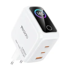 Yesido YC114 140W GaN sieťová nabíjačka s TFT displejom, USB a 2 portmi Type-C, biela