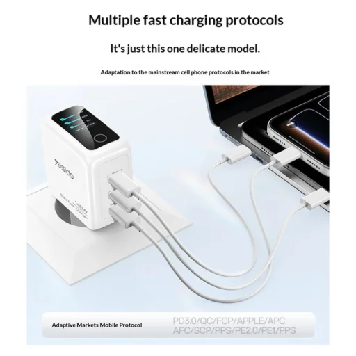 Yesido YC114 140W GaN sieťová nabíjačka s TFT displejom, USB a 2 portmi Type-C, biela - 2